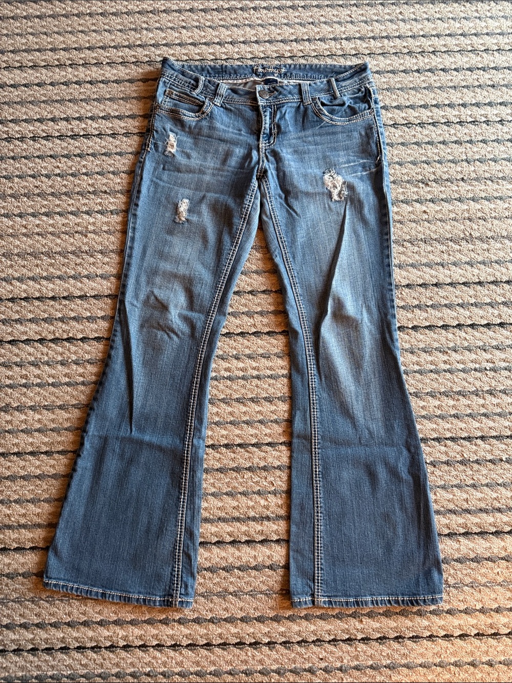 Amethyst Jeans Distressed Blue Flare Jeans